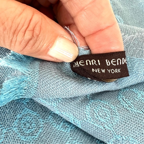 HENRI BENDEL Monogram Sequins 100% Silk Turquoise Blue X Long Wrap Shawl Scarf - Picture 15 of 15